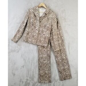 Vtg St John Sport Pant Suit Women M Brown Basket Weave Straight Leg USA Eclectic